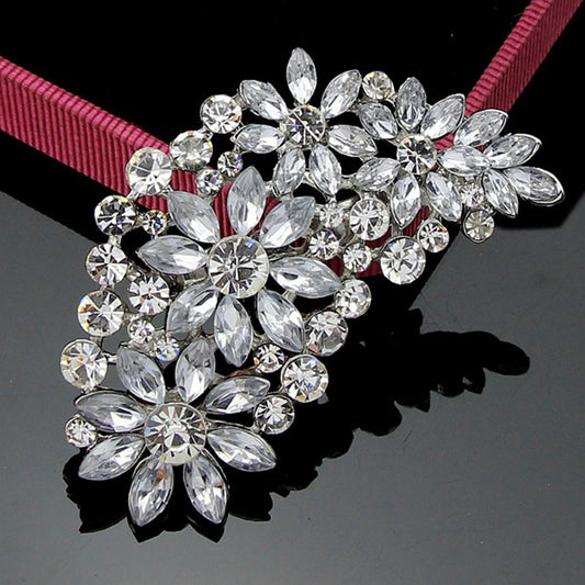 Bridal Large Clear Imitation Gemstone Flower Pin Brooch Diamante Rhinestone Wedding Brooch Pins Women Broach Party Accessories