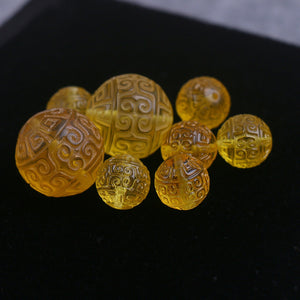AMBER YELLOW ROUND carved 8-16mm for DIY jewelry making  loose beads  FPPJ wholesale beads nature gemstone peace buckle