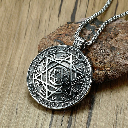 Classic Mysterious Six Pointed Star Solomon Talisman Pendant Necklace Men's High Quality Metal Hermetic Jewelry