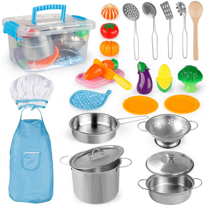 Coogam Kids Kitchen Pretend Play Toys Kitchen Accessories Set with Stainless Steel Pots and Pans Cooking Set for Aged 3 4 5 6Kid