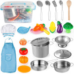 Coogam Kids Kitchen Pretend Play Toys Kitchen Accessories Set with Stainless Steel Pots and Pans Cooking Set for Aged 3 4 5 6Kid