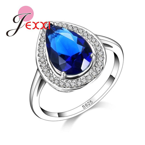 925 Sterling Silver Ring Mysterious Style Ocean Series Dark Blue Crystal Stone Valentine's Day Gift For Women Girlfriend
