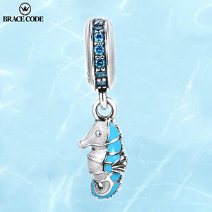 2Pcs/Lot Ocean Series Cute Blue Seahorse Pendant DIY Brand Bracelets Necklaces Jewelry Men Women's Children's Jewelry Gifts Make