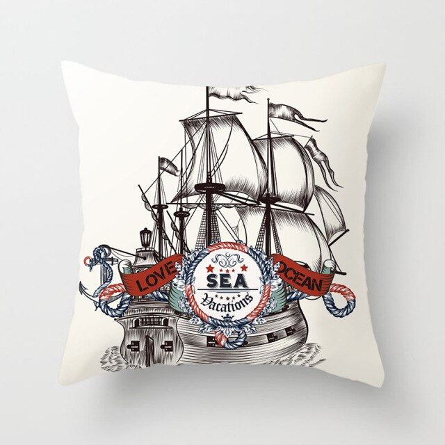 Hand Painted Blue Ocean Anchor Series Home Decoration Polyester Pillow Cover Cojines Decorativos Para Sofa 01-26
