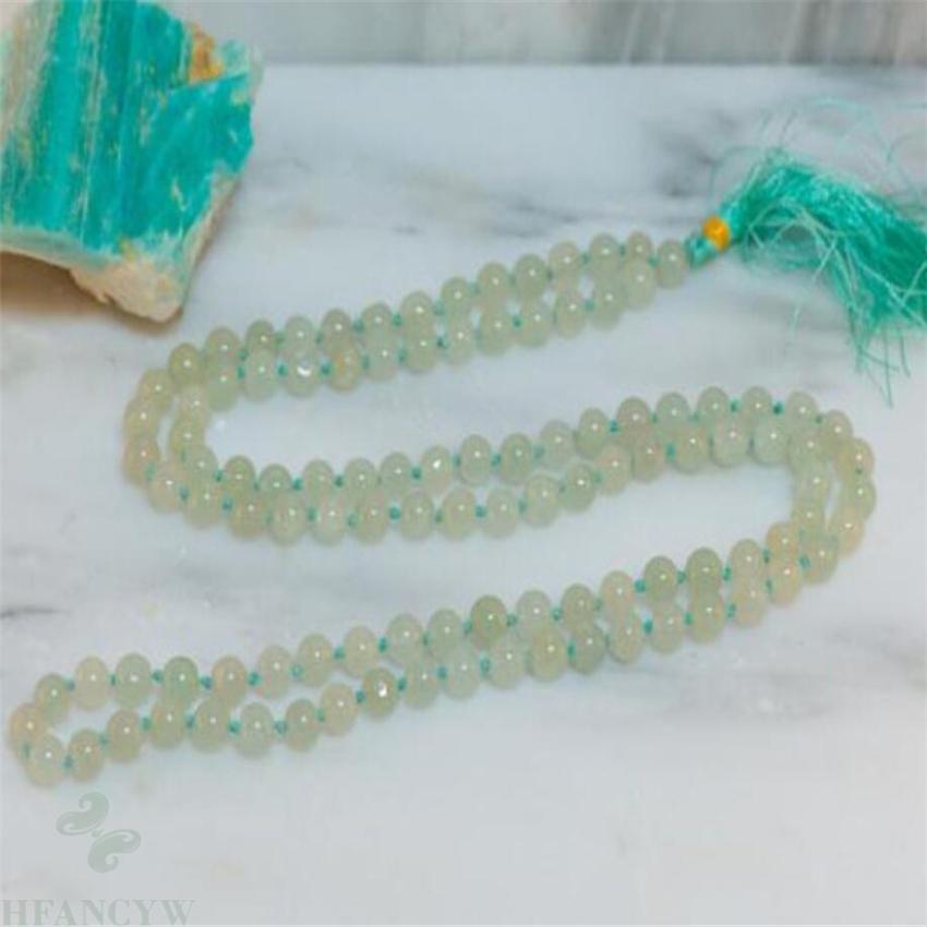 6mm Green Jade Gemstone Mala Tassel necklace 108 Beads Chakas yoga Gemstone Unisex pray Wristband Lucky chain Tassel Bless cuff