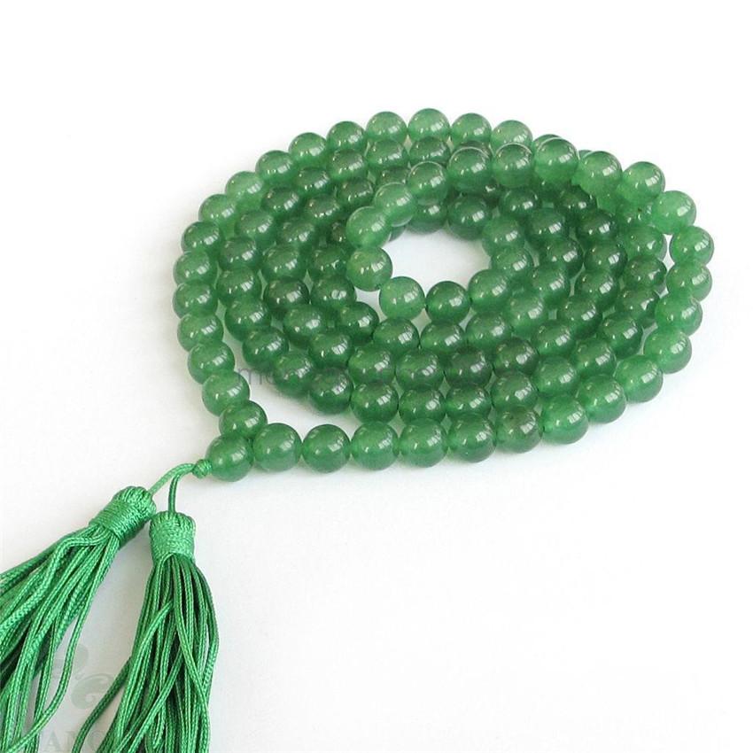 8mm Green jade Gemstone Mala Bracelet Tassel 108 Bead Meditation spirituality Lucky Wrist energy