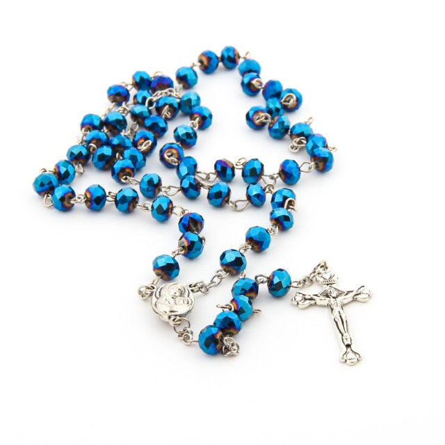 2020 Cross Pendant Necklace Virgin Holy Christ Rosary Necklaces for Women Men Crystal Beaded Catholic Prayer Jewelry Rosaries