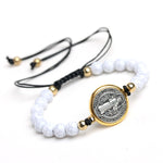 Saint Benedict Medal Cross Charm 5 Colors Religious Handmade Weave Bracelets Catholic Christian Rosary Bead Bracelet Jewelry