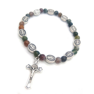 Catholic Religious Agates Stone Beads Alloy Bracelets &catenary Men Women Christ Jesus Orthodox Cross Pendant Rosary Bracelets