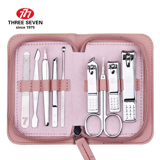 THREE SEVEN/777 GIRLY Nail Clippers Trimmers Kit Nail File/Cuticle Pusher/Callus Shaver/Earpick 9 in 1 Nail Art & Tools Kits