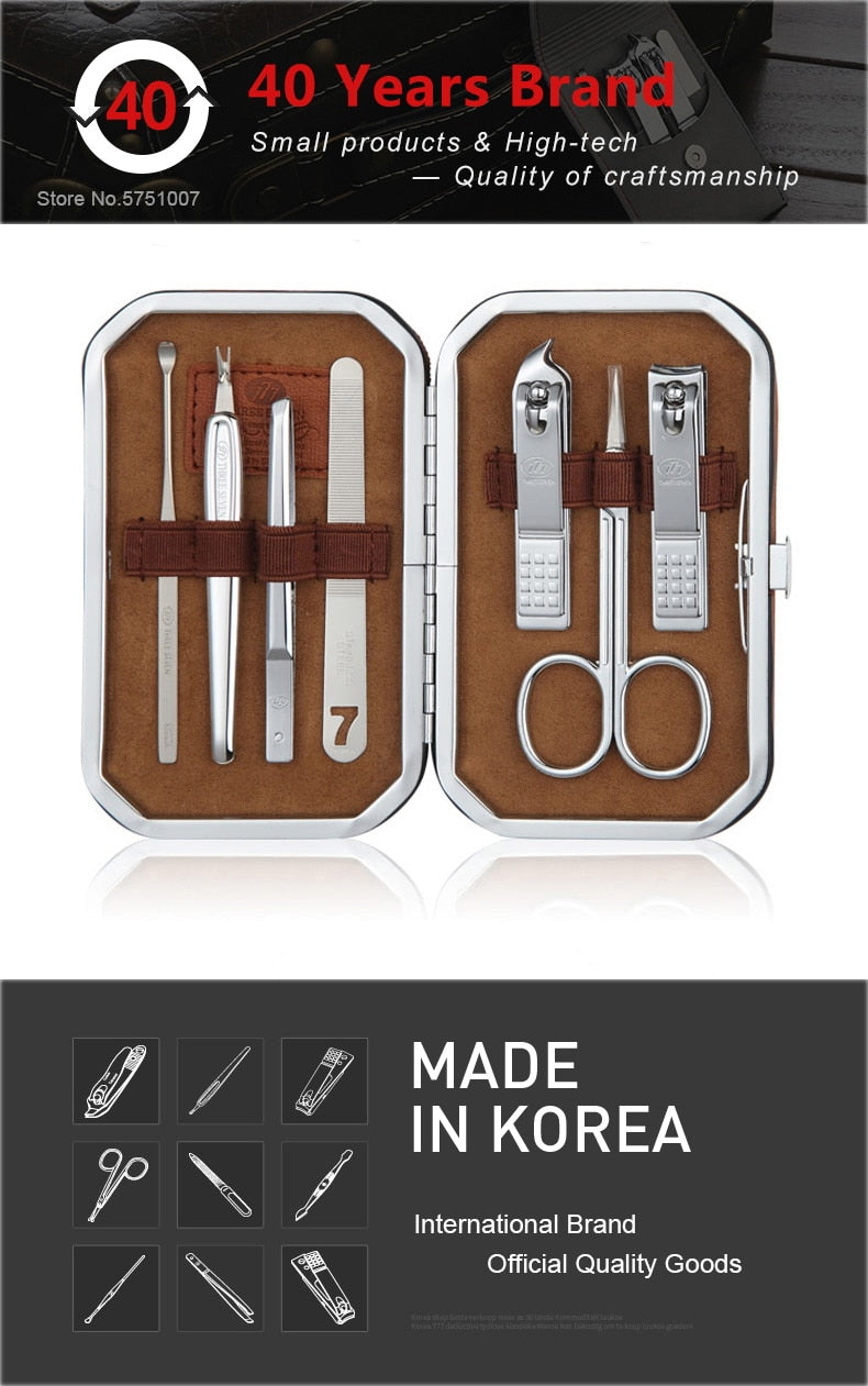 THREE SEVEN/777 Upscale Nail Clippers Combination Nail File/Cuticle Pusher/Callus Shaver/Earpick 7 in 1 Nail Art & Tools Kits