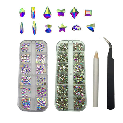 120 Pcs Multi shapes Crystals Nail Rhinestones and 2000 pcs AB Nail Art Rhinestones Flat back Gems Stone For Nail Decorations