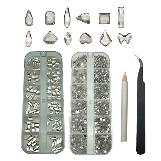 120 Pcs Multi shapes Crystals Nail Rhinestones and 2000 pcs AB Nail Art Rhinestones Flat back Gems Stone For Nail Decorations