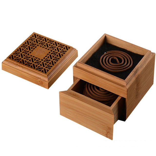 2 Layer Bamboo Buddha Incense Burner Incense Stick Burner Case Storage Box With Drawer Joss-stick Box Hollow Aromatherapy Zen
