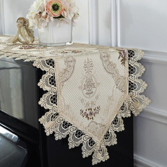 Fashion Embroidery Lace Piano Cover Dust-proof Piano Towel Dust Cover, Household Table Ornament Wedding Decoration 40*220cm