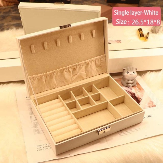 New PU Leather Jewelry Box Storage Double Layer Ring Display Case Portable Jewelry Organizer for Necklaces