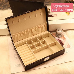 New PU Leather Jewelry Box Storage Double Layer Ring Display Case Portable Jewelry Organizer for Necklaces