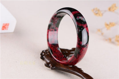 Natural pink jade bangle bracelet pink black flower gemstone jade bracelet authentic jadeite jade jade jewelry real jade