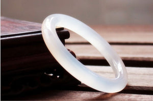 Natural Pure White Stone Bracelets Round Bar Bangles White Chalcedony Bracelets Women's Jades Jewelry