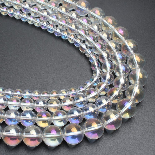 Multicolor Transparent Clear Glass Beads For Jewelry Making Crystal Quartz Smooth Round Beads 6mm 8mm 10mm 12mm 15" Strand