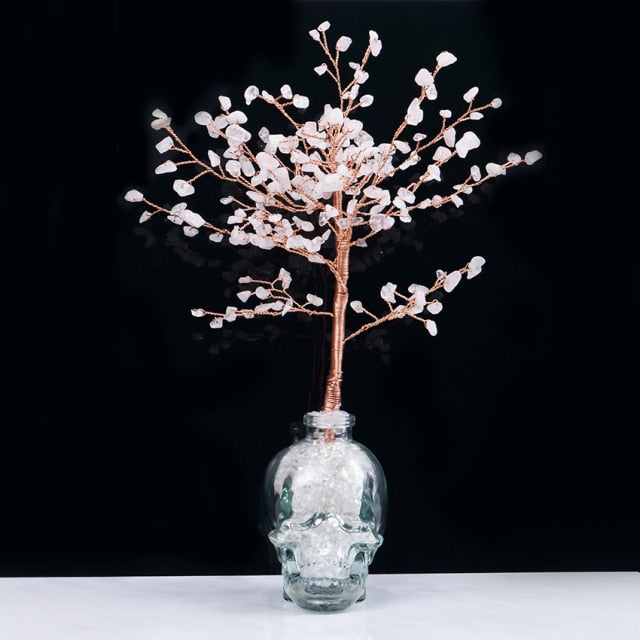 Natural Amethyst Crystal Money Tree Feng Shui Crystal Bonsai Tree  Natural Stone Tree Ornament Skull Vase for Home Decoration