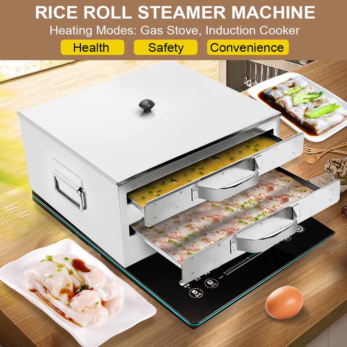 Stainless Steel DIY Steamed Vermicelli Rice Roll Machine Steamer Drawer Boilers Kitchen Cooking Tray Fast Making Food