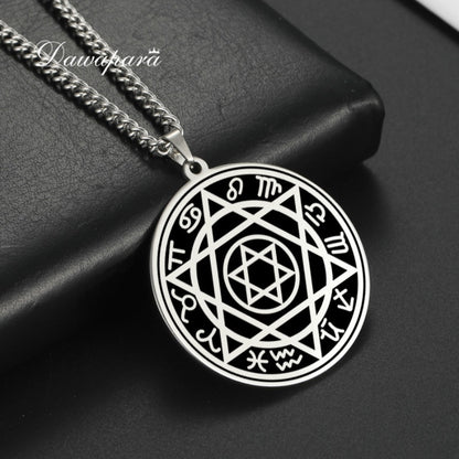 Dawapara Talisman Seal Solomon Six-pointed Star 12 Constellation Pendant Hexagram Stainless Steel Necklaces