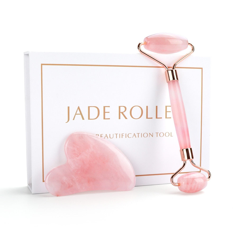 Natural Rose Quartz Roller Facial Jade Roller Stone Gua sha Scraper Face Lifting Massage Skin Eye Body Massager Beauty Care Tool