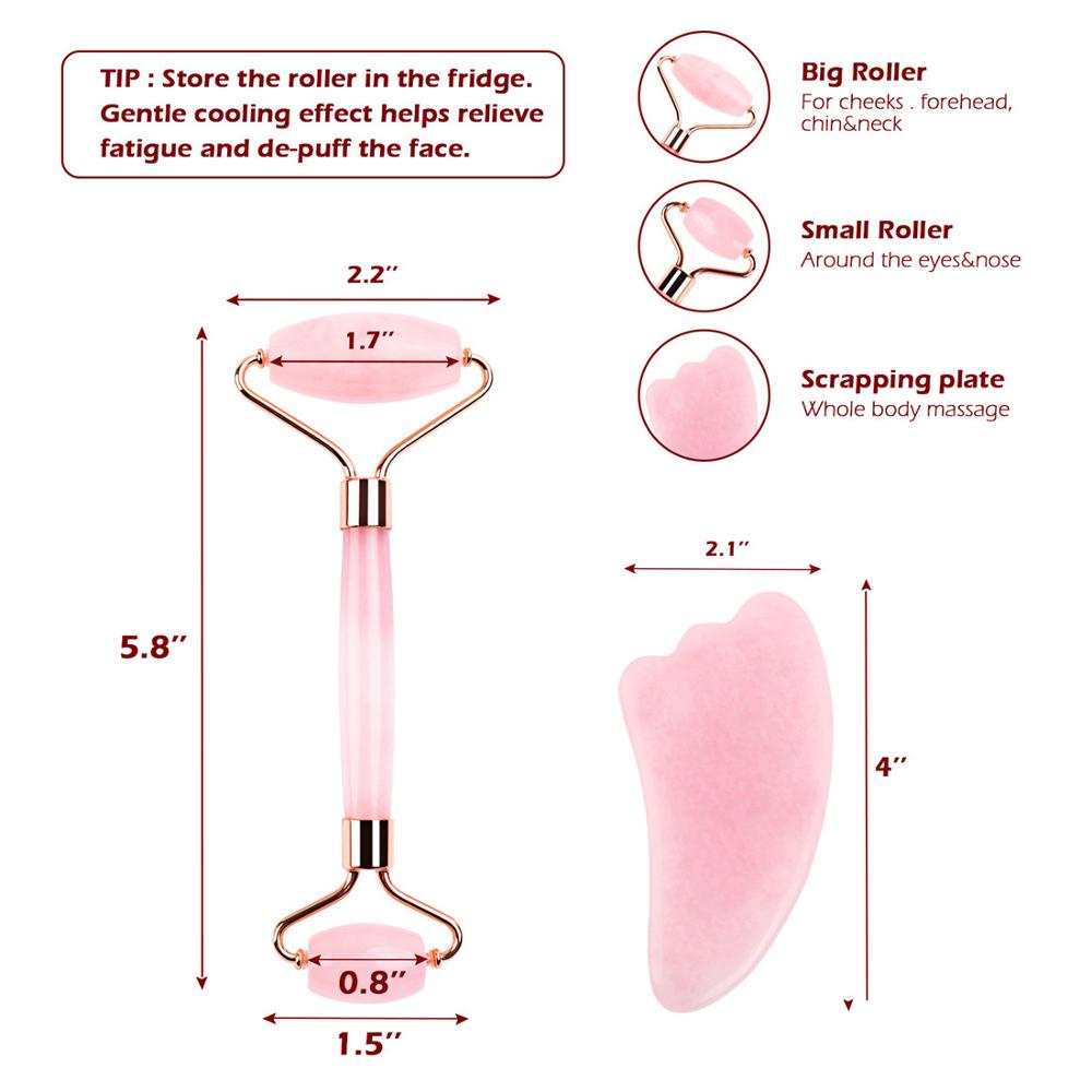 Natural Rose Quartz Roller Facial Jade Roller Stone Gua sha Scraper Face Lifting Massage Skin Eye Body Massager Beauty Care Tool