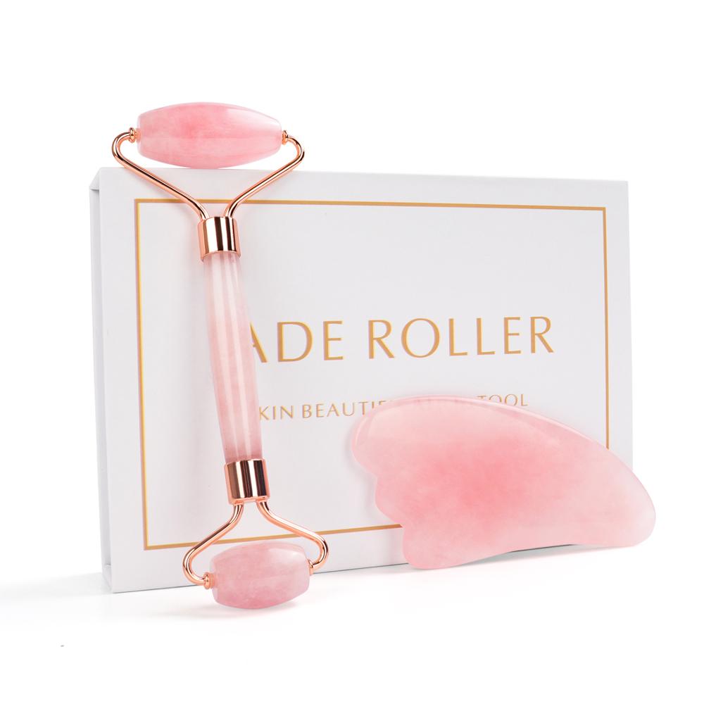 Natural Rose Quartz Roller Facial Jade Roller Stone Gua sha Scraper Face Lifting Massage Skin Eye Body Massager Beauty Care Tool