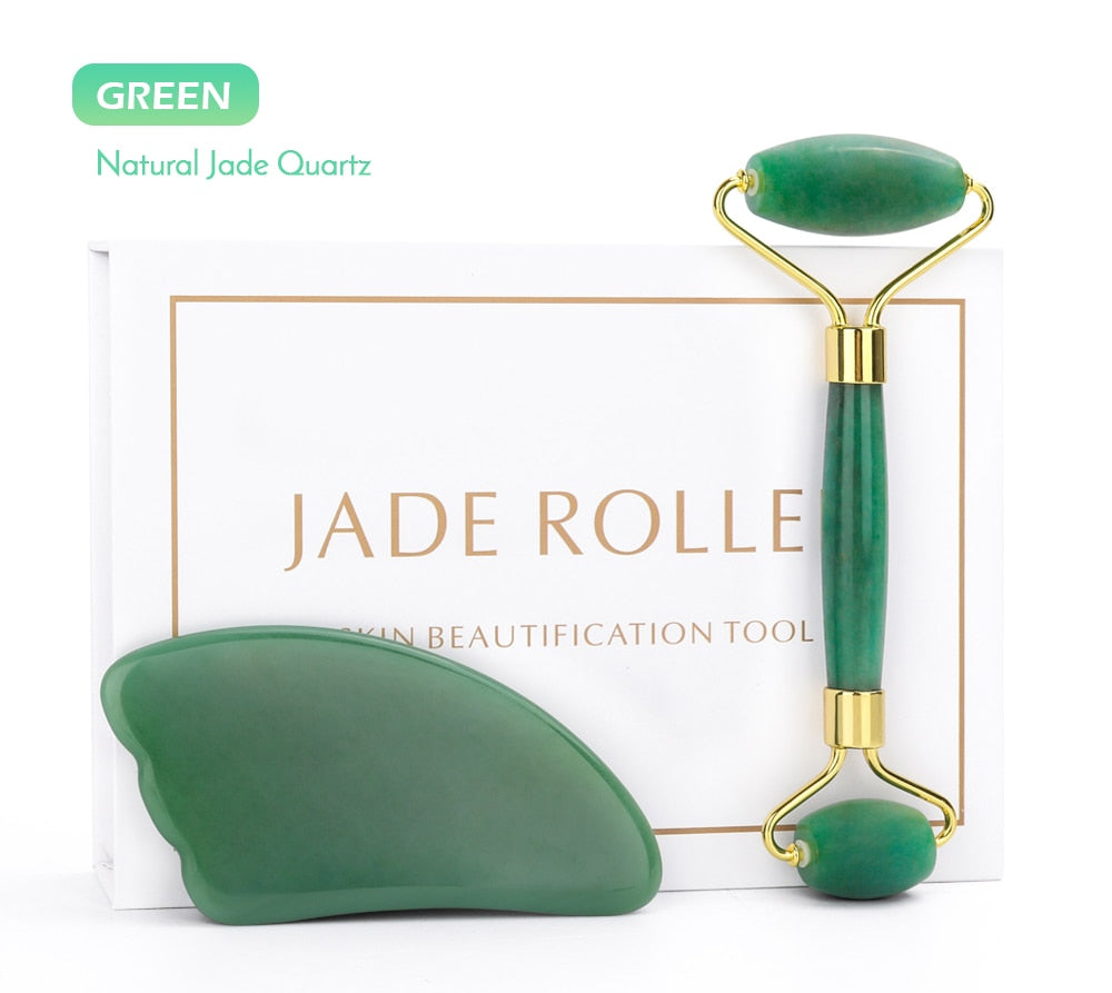 Natural Rose Quartz Roller Facial Jade Roller Stone Gua sha Scraper Face Lifting Massage Skin Eye Body Massager Beauty Care Tool