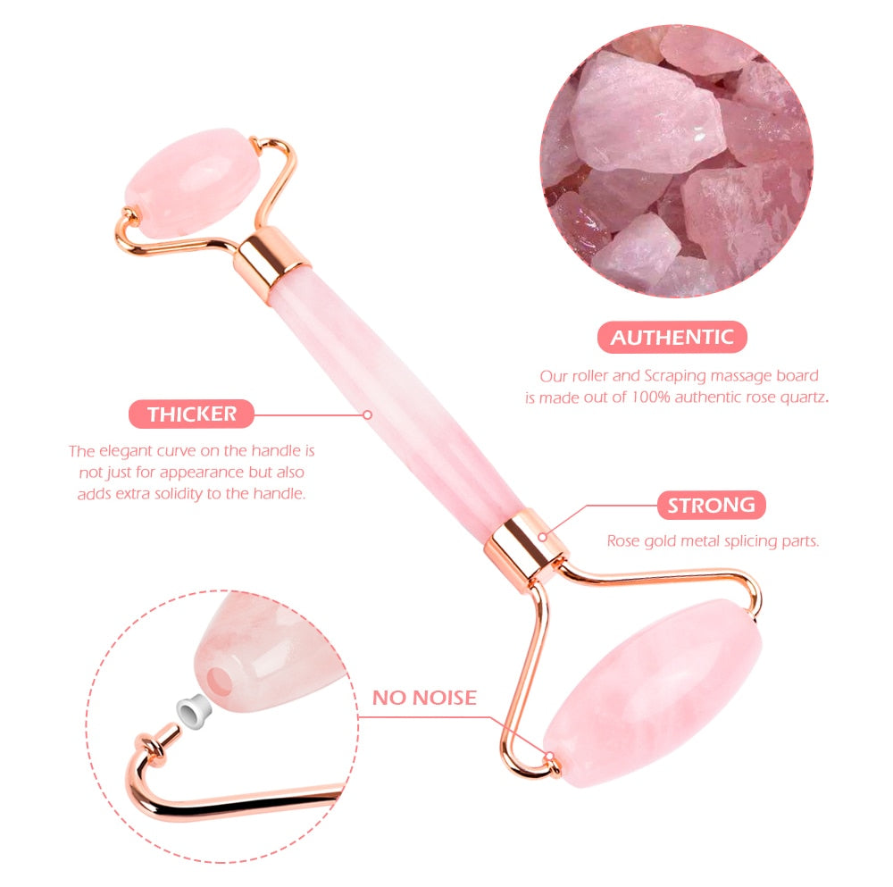 Natural Rose Quartz Roller Facial Jade Roller Stone Gua sha Scraper Face Lifting Massage Skin Eye Body Massager Beauty Care Tool