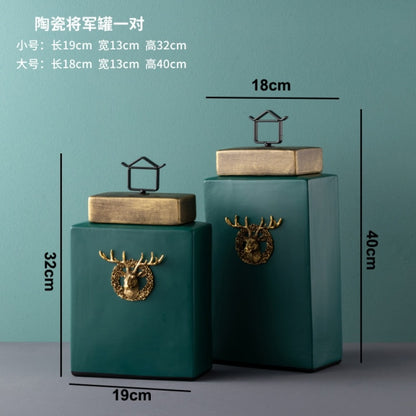 Modern Dark Green Deer Head Tissue Box Storage Box Candy Fruit Tray Flower Vase Resin Ceramic Exquisite Crafts Luxury Home Decor