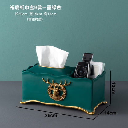 Modern Dark Green Deer Head Tissue Box Storage Box Candy Fruit Tray Flower Vase Resin Ceramic Exquisite Crafts Luxury Home Decor