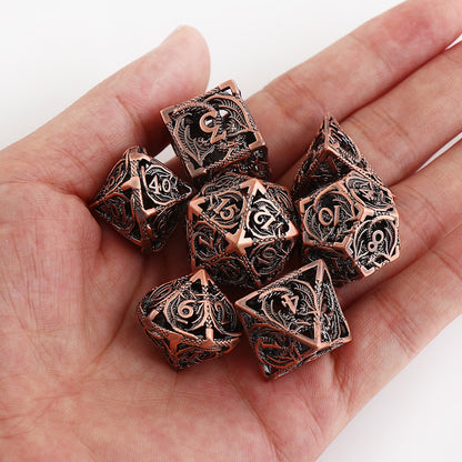 7pcs Pure Copper Hollow Metal Dice Set D&amp;D Metal Polyhedral Dice Set for DND Dungeons and Dragons Role Playing Games