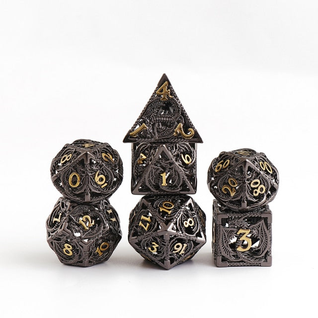 7pcs Pure Copper Hollow Metal Dice Set D&amp;D Metal Polyhedral Dice Set for DND Dungeons and Dragons Role Playing Games