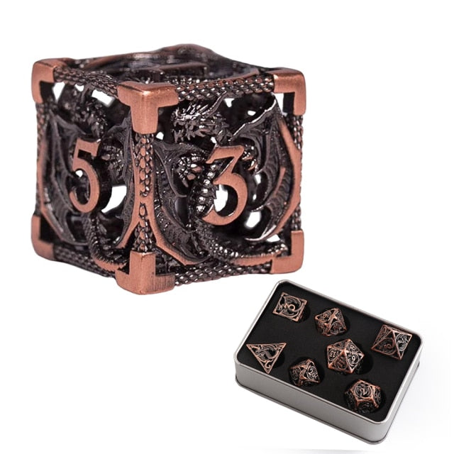 7pcs Pure Copper Hollow Metal Dice Set D&amp;D Metal Polyhedral Dice Set for DND Dungeons and Dragons Role Playing Games