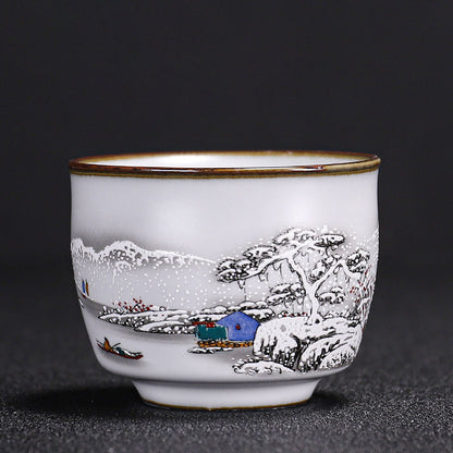 Chinese Ru Kiln Ceramics Teacup Exquisite Hand-painted Pattern Single Cup Tea Bowl Master Cups Individual Cup Handmade Teaware