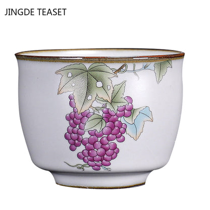 Chinese Ru Kiln Ceramics Teacup Exquisite Hand-painted Pattern Single Cup Tea Bowl Master Cups Individual Cup Handmade Teaware