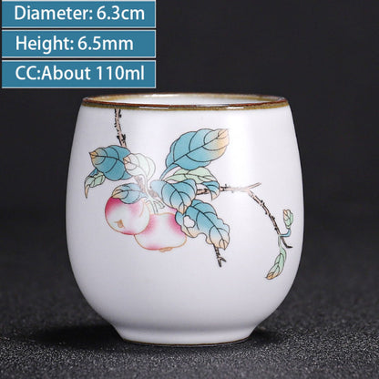 Chinese Ru Kiln Ceramics Teacup Exquisite Hand-painted Pattern Single Cup Tea Bowl Master Cups Individual Cup Handmade Teaware