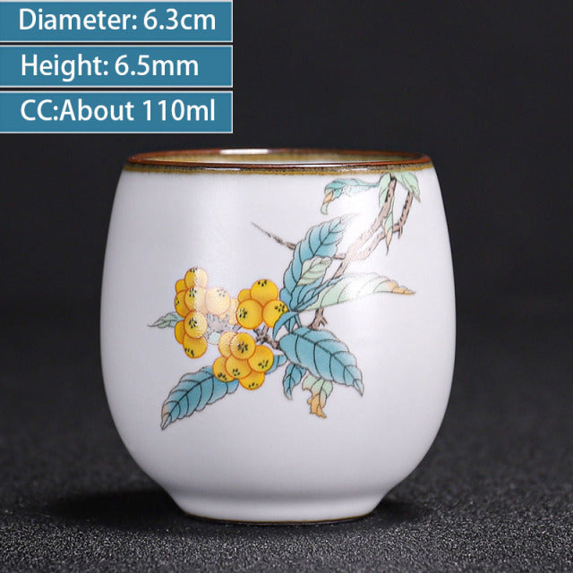 Chinese Ru Kiln Ceramics Teacup Exquisite Hand-painted Pattern Single Cup Tea Bowl Master Cups Individual Cup Handmade Teaware