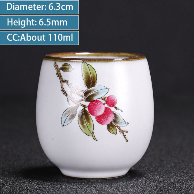 Chinese Ru Kiln Ceramics Teacup Exquisite Hand-painted Pattern Single Cup Tea Bowl Master Cups Individual Cup Handmade Teaware