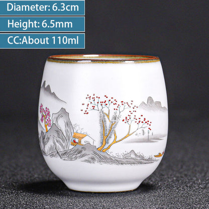 Chinese Ru Kiln Ceramics Teacup Exquisite Hand-painted Pattern Single Cup Tea Bowl Master Cups Individual Cup Handmade Teaware