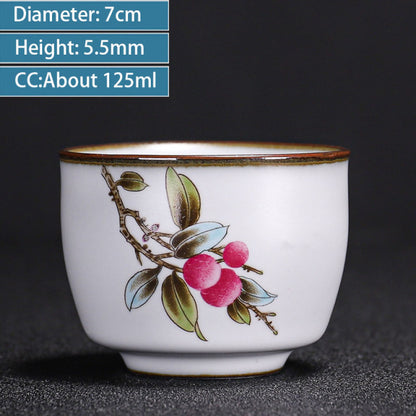 Chinese Ru Kiln Ceramics Teacup Exquisite Hand-painted Pattern Single Cup Tea Bowl Master Cups Individual Cup Handmade Teaware