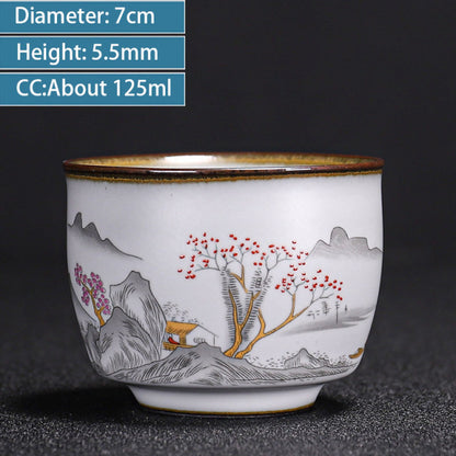 Chinese Ru Kiln Ceramics Teacup Exquisite Hand-painted Pattern Single Cup Tea Bowl Master Cups Individual Cup Handmade Teaware