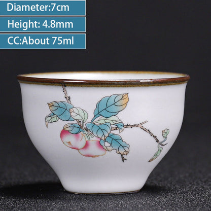 Chinese Ru Kiln Ceramics Teacup Exquisite Hand-painted Pattern Single Cup Tea Bowl Master Cups Individual Cup Handmade Teaware