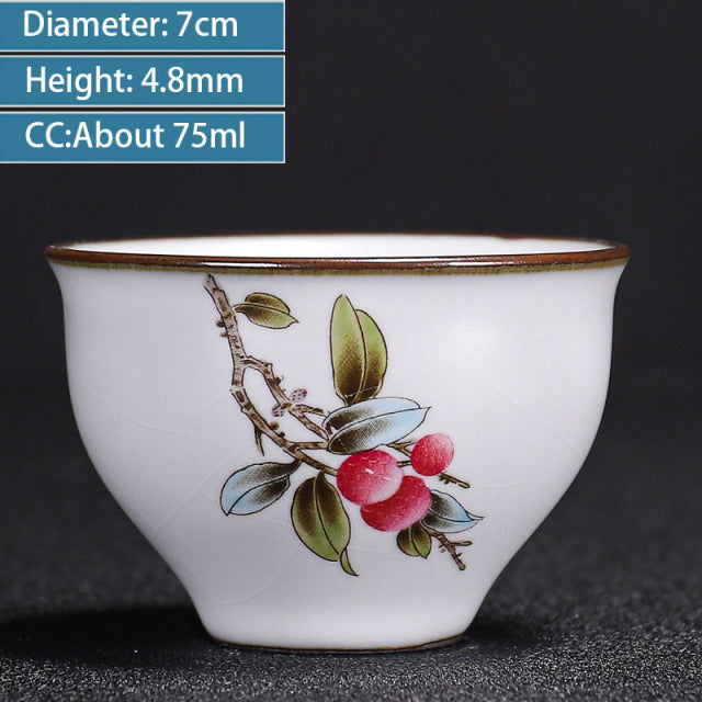 Chinese Ru Kiln Ceramics Teacup Exquisite Hand-painted Pattern Single Cup Tea Bowl Master Cups Individual Cup Handmade Teaware