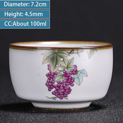 Chinese Ru Kiln Ceramics Teacup Exquisite Hand-painted Pattern Single Cup Tea Bowl Master Cups Individual Cup Handmade Teaware