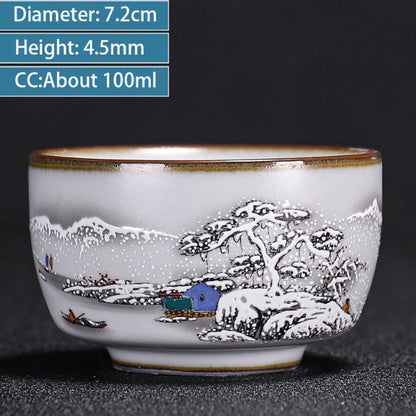 Chinese Ru Kiln Ceramics Teacup Exquisite Hand-painted Pattern Single Cup Tea Bowl Master Cups Individual Cup Handmade Teaware