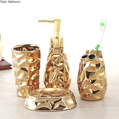 Ceramic bathroom set four-piece Gold tooth brush holder Soap Dispenser soap box bathroom decoration accessories Wedding gifts